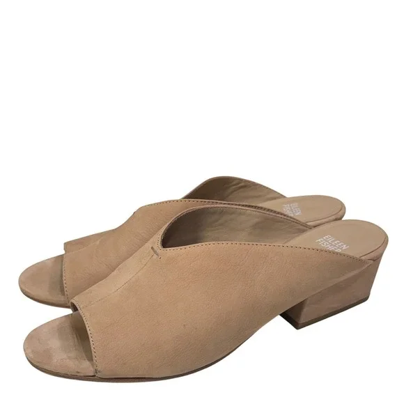 Eileen Fisher "Katniss" Tan Nubuck Open Toe Slides Size 10 Neutral - Picture 2 of 10